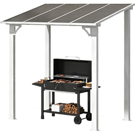 YODOLLA 1.5x2.4m Aluminium Gazebo, Wall-Mounted Awning Gazebo, Lean to Pergola, Hardtop Roof Heavy Duty Metal Pergola for Outdoor, White