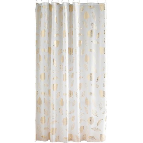 Cortina de ducha con ganchos (180 x 200 cm) Blanca, Estampado metálico de poliéster (1/4)
