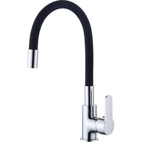1 robinet à bec haut, flexible en silicone PVC, pivotant 360°, réglable en hauteur, pour évier devant fenêtre (1/3)