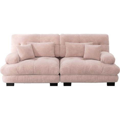 Cloud Ecksofa für Wohnzimmer, Chenille Doppelsofa mit 2 Lendenkissen und 2 Dekokissen, Massivholzrahmen, Chenille Rosa (1/5)
