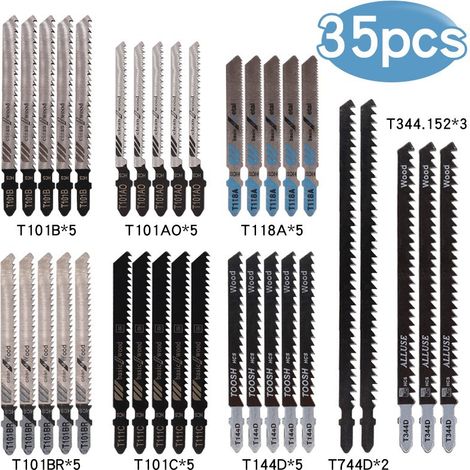 Lames de Scie Sauteuse 35 Pièces, Kit de Lames en Acier au Carbone et HSS pour Bois, Métal et Plastique, Adaptables à la Plupart des Marques (T-Shank)