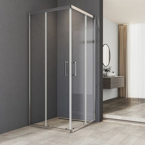 WDWRITTI Duschkabinen 100 x 90 cm Schiebetür Eckeinstieg, Duschkabine 100x90 cm Eckeinstieg Duschabtrennung mit 6mm ESG Sicherheitsglas Glas Duschwand, Dusche Schiebetüren Höhe: 185cm (1/5)