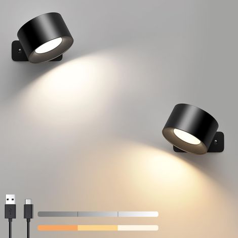 Applique Murale Interieur 2PC, Lampe Murale Touch LED avec Port de Charge USB Contrôle Tactile, 3 Niveaux de Luminosité 3 Températures Rotatifs 360° Lampe de Chevet pour Chambre à Coucher (1/5)