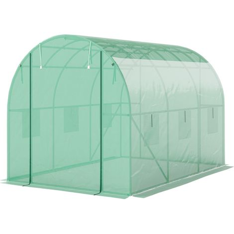 Gewächshaus ca. 3 x 2 x 2 m Foliengewächshaus mit 6 Fenster, Rolltür, Aufrollbar Seitenwänden, UV-beständiger Folientunnel, Winterfest Tomatenhaus mit Erdanker, Grün Aosom