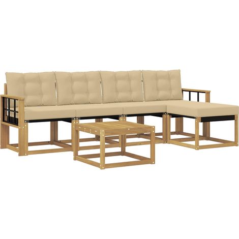 Set di divani da esterno con cuscino 6 pz Salotto da Giardino Bianco e Beige (1/5)
