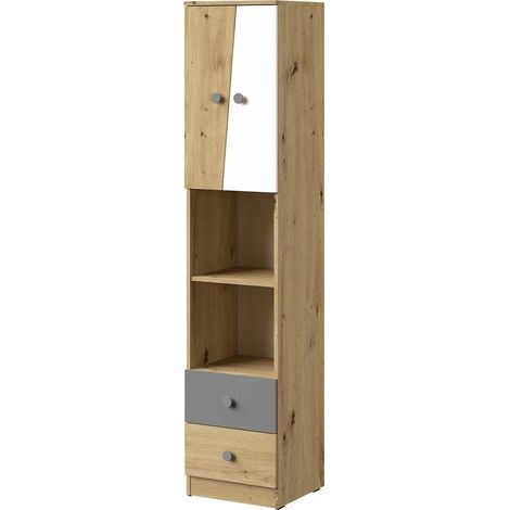Estantería Almira 104, Roble Artisan + Blanco + Gris, Con puertas, Con cajones, Aglomerado laminado, Número de puertas: 2, Número de cajones: 2, 191x40x40cm
