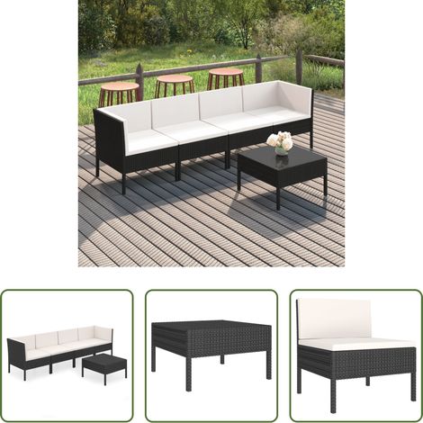 Gartenlounge - 5-tlg. Garten-Lounge-Set mit Auflagen Poly Rattan Schwarz (1/5)