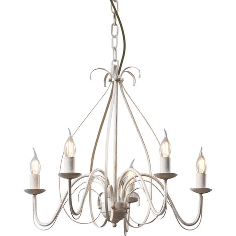 QAZQA + Lampadario stile italiano giuseppe - rustico - Acciaio - Crema - Tondo Max. 5 x Watt