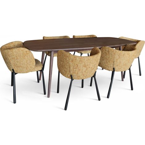 Table effet bois 200cm + 6 fauteuils en tissu (1/5)
