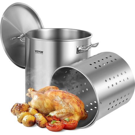 VEVOR Marmite Traiteur 39,7 L Faitout avec Couvercle Diametre 35 cm Hauteur 41 cm Grand Pot en Acier Inoxydable avec Poignee et Passoire Flamme Nue pour Cuisine Evenement Commercial Restaurant