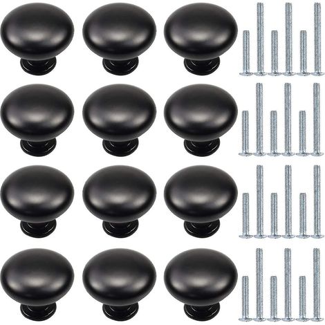 Lot de 12 boutons de meuble noirs - Poignées de tiroir avec vis pour cuisine et bureau (1/5)