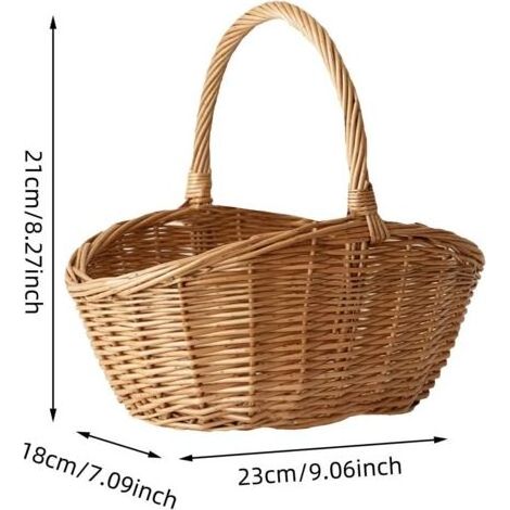 Panier en Osier Naturel de Grande Capacité, Panier de RéColte Pastoral Tissé Conteneur Portable avec PoignéE pour Pique-Nique, Jardin, Cadeaux