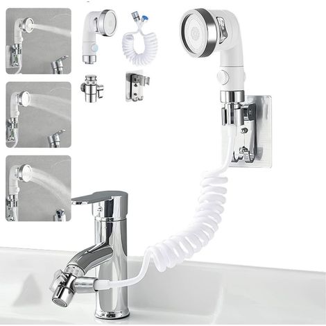 Waschbecken-Duschkopf Set mit Schlauch und Halter, 3 Strahlarten, Wassersparend, Weiß (1/5)