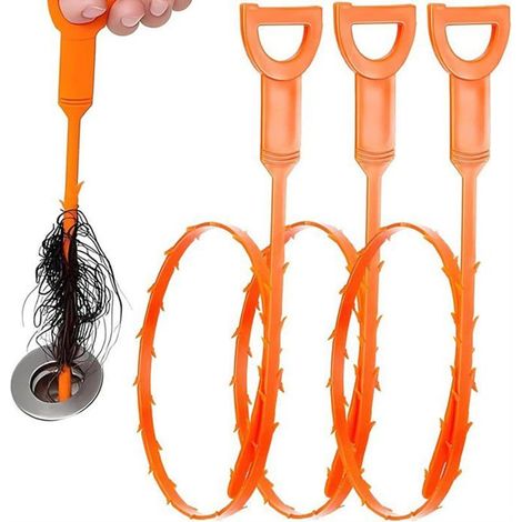 BelleRise - Lot de 3 outils de débouchage de canalisation, 63,5 cm, brosse de nettoyage flexible pour tuyau et baignoire avec poignée (1/5)