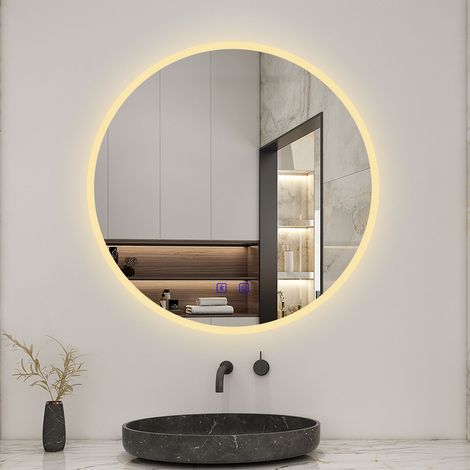 Biubiubath – Miroir rond de salle de bain 80x80cm – LED tricolore – Anti-buée avec interrupteur tactile – Bluetooth – Classe énergétique A+ (1/5)