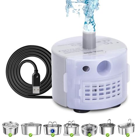 Pompe pour fontaine à eau, pompe de rechange en acier inoxydable pour fontaine à eau pour animaux, pompe pour fontaine à eau pour animaux avec débit d'eau réglable (1/5)