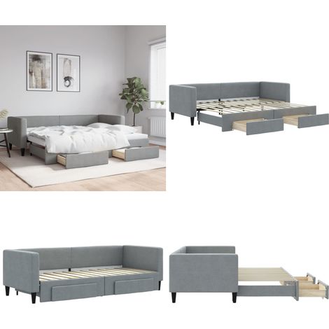 Tagesbett Ausziehbar mit Schubladen Hellgrau 80x200 cm Stoff - Schlafsofa - Sofa-Bett (1/5)