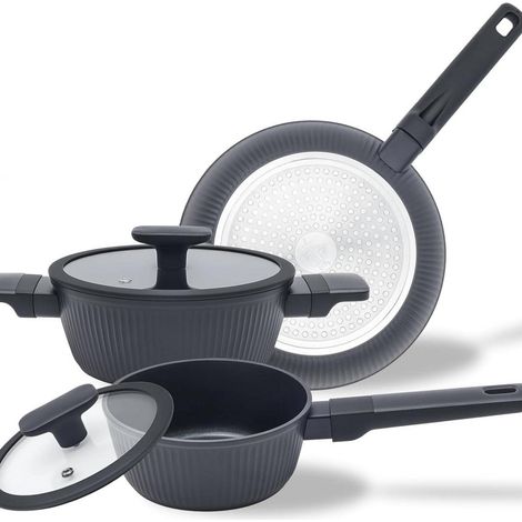 5-teiliges Induktions-Topfset, PFOA-frei, Antihaft, Bratpfanne 24cm, 2 Soßentöpfe mit Deckel