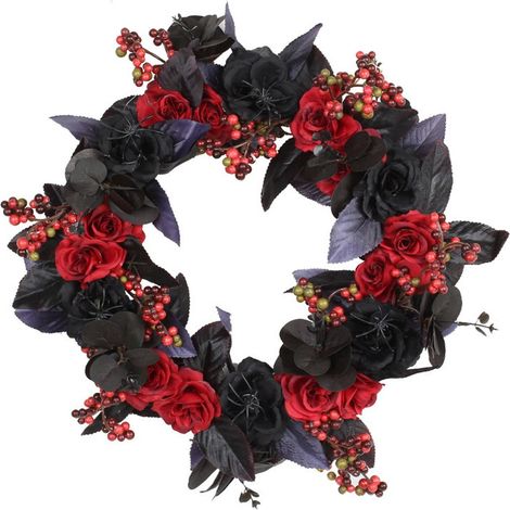 Guirlande De Roses Noires Et Rouges - Décoration De Porte D'Entrée Et De Portail Pour Fêtes - 35 Cm - 1 Pièce (1/5)