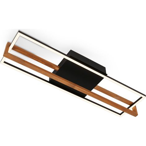 Plafonnier LED Frame, plafonnier LED blanc chaud, lampe 21W avec cadre en bois, lampe de salon, lampe de chambre, 740x210x110 mm (LxlxH), noir-bois (1/5)