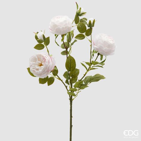 EDG Ramo Di Rosa Sonia Con Foglie E Bocciolo H 65 Bianco Rosa (1/4)
