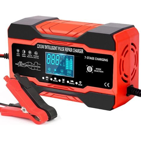 Chargeur de batterie de voiture 10Amp,chargeur automatique de batterie 12V/24V avec 7 niveaux de charge et écran LCD,charge,répare et entretient intelligemment les batteries AGM,WET et GEL. (1/5)