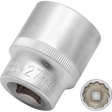 Douille 27 mm 1/2" douille 12 pans, CR-V, finition chromée mate (1/4)