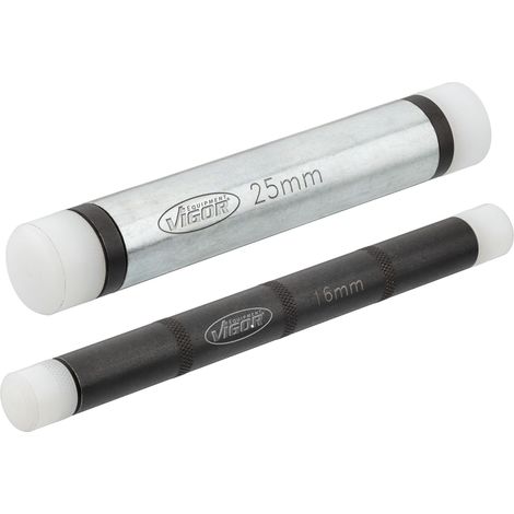 Jeu de barres de frappe V1001/2, 2 pièces, 16 mm et 25 mm, sans rebond, avec capuchons en nylon interchangeables et rallonge pour marteau (1/2)