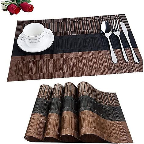 6pcs Sets De Table Pvc Antidrapants (marron Noir), Sets De Table Lavables (45x30cm) Sets De Table Pour Cuisine, Salon, Jardin Ou Salle Manger (1/5)