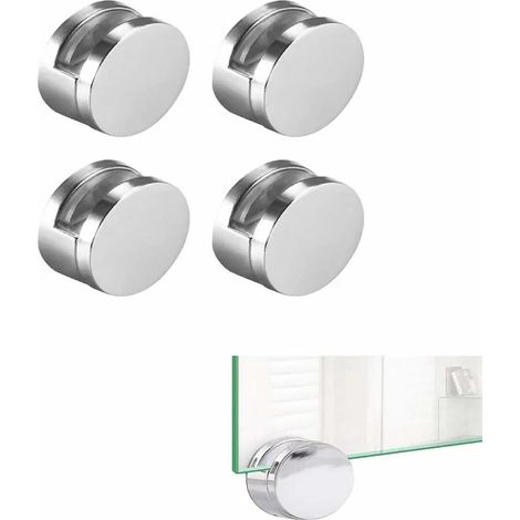 4 Pcs Zinc Alloy Glass Clips for Bathroom Mirror - Heavy Duty Wall Mounted Support Brackets for Glass Panels, Secure Hold for Bathroom, Living Room, Public Places (Silver/Chrome) (1/5)