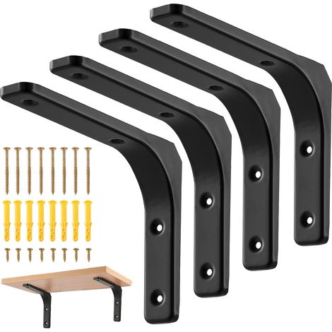 4 Pièces Equerre Etagere Murale, Support D'étagère Murale,Équerres métalliques renforcées noires 90° en fer (20x15x3 cm),Portée 50 kg par paire,Support d'angle Brace pour Salon Chambre Bibliothèque (1/5)