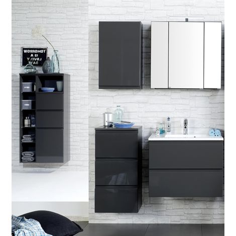 Badmöbel Set COMO-03, 5-teilig inkl. Midischrank, Hochglanz grau, 60cm Waschtisch (1/5)