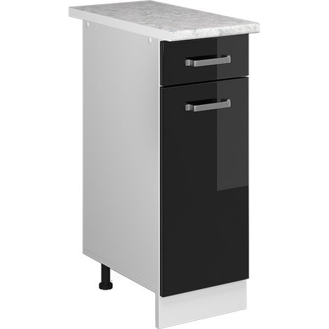 Unterschrank R-Line, Schwarz Hochglanz, 30 cm mit Schublade, mit Arbeitsplatte, Vicco