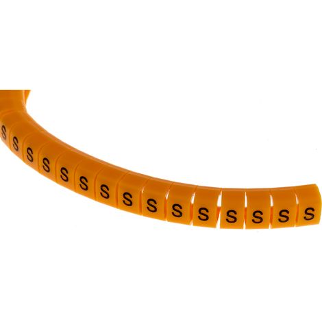 Repère câble à pression , Ø câble 4  5mm, texte : S, Noir sur Orange ( Prix pour Bobine de 100 )