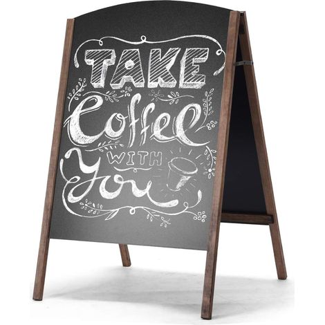 GOPLUS Panneau Publicitaire Exterieur, Tableau Noir, Porte-affiche Sur Pied en Bois, Essuyage et Pliable, Pour Publicite Promotion Restaurant Cafeteria Bar Bistrot (60 x 65 x 101cm) (1/5)