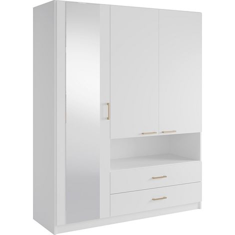 Armadio 3 ante, 2 cassetti e 1 nicchia Con specchio L160 cm Bianco - LYRIANO