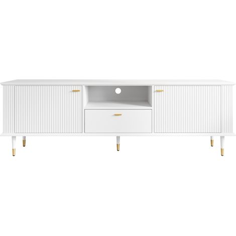 Mobile TV con 2 ante 1 cassetto e vano aperto in MDF bianco laccato 170x36x54 cm MODENUIT (1/5)