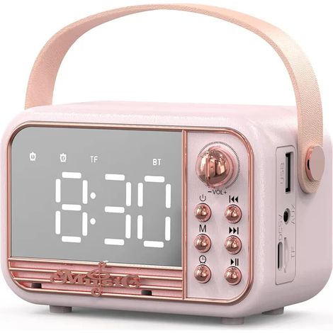 Enceinte Bluetooth rétro, enceinte Bluetooth portable sans fil vintage avec réveil, volume puissant, compatible carte TF, clé USB, entrée AUX, style ancien, pour cuisine, chambre, maison, extérieur (r