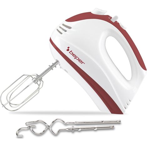 BEPER P102SBA101 Sbattitore elettrico 300W, Frusta elettrica con 2 fruste, 2 torciglioni, 5 velocità e funzione turbo, Impugnatura ergonomica, Bianco/Rosso (1/5)