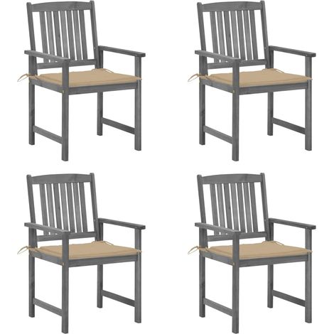 4 pcs Chaises de jardin avec coussins Siège de Terrasse Fauteuil de jardin Gris Bois d'acacia massif DHNET1344877 (1/5)