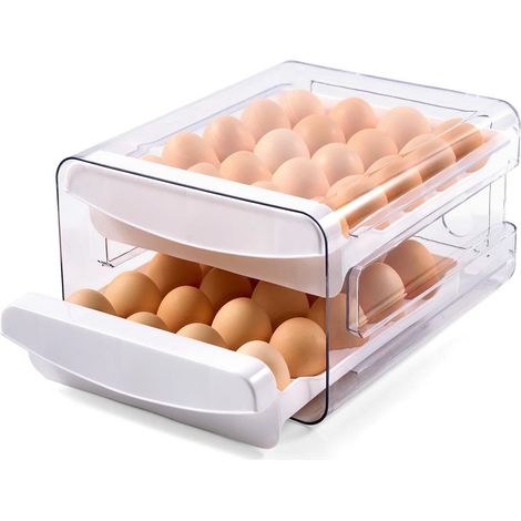 Distributeur d'œufs pour réfrigérateur, porte-œufs à double tiroir, blanc (1/5)