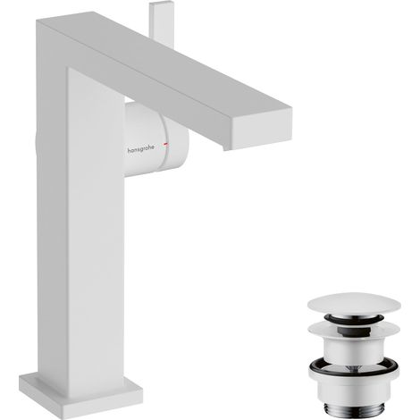 Mitigeur de lavabo avec vidage Push-Open, économie d'énergie (CoolStart), Robinet de salle de bain avec hauteur sous bec 150 mm, économie d'eau (EcoSmart+), Blanc mat (1/5)
