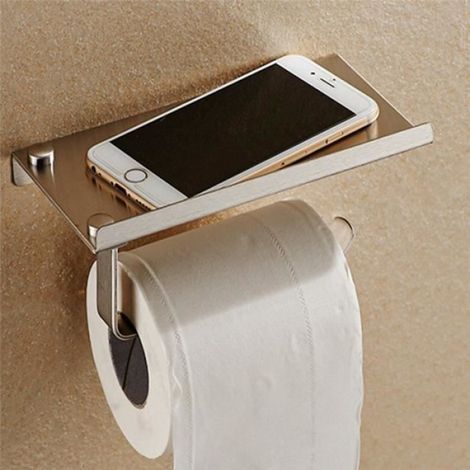 Porte Papier Toilette avec support de téléphone - En Inox - Montage mural (1/4)
