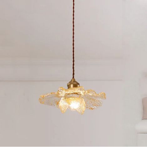 Lampe d'entrée rétro française en forme de fleur, luminaire de plafond, lumière tricolore [feuille d'or], 220 V, douille E27 (1/4)