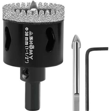 Scie Cloche Diamantée de 38 mm avec Mèche Pilote, Foret Trépan Diamanté Denté, Scie Cloche Diamant pour carrelage, Verre, porcelaine, pierre de granit (1/5)
