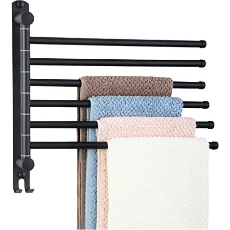 Porte Serviette Salle de Bain avec 6 Barres 180°Rotatives en Acier Inoxydable SUS304 Porte Serviette Murale Sèche-Serviettes pour Cuisine Lavabo-Noir (1/4)