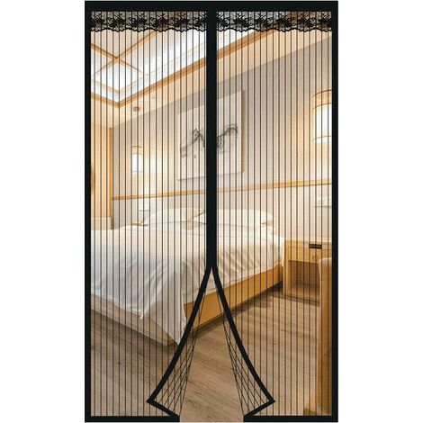 Moustiquaire Magnétique Pour Porte, Joint Magnétique de Haut en Bas, Fermeture Automatique, Garde l'Air Frais à l'Intéri (100x200cm, rayures noires) (1/5)