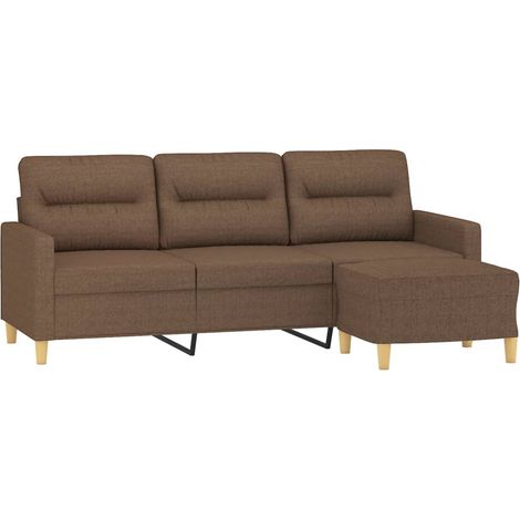 vidaXL Divano a 3 Posti con Poggiapiedi Marrone 180 cm in Tessuto (1/4)