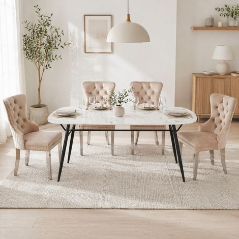 Chaise de salle à manger 53x62,5x94,5 cm en métal et velours beige, lot de 4 FloraGrace (1/5)