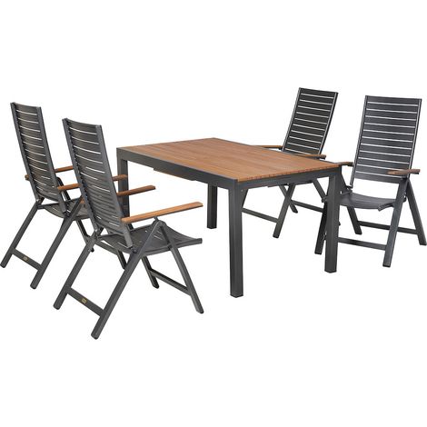 Astros Set 5tlg Alu/Kunststoff Ausziehtisch 150 (200) x 90 cm